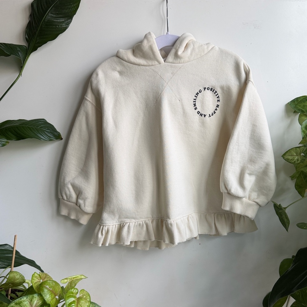 Zara Cream Hoodie with Ruffle Hem